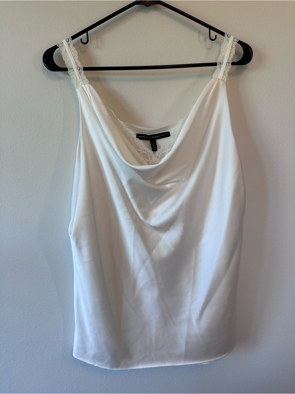 White Satin Cowl Neck Lace Strap Tank Top